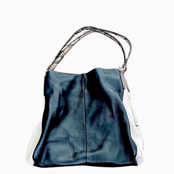 Coach Bag Purse Phoebe Hobo with snakeskin straps navy white with gold hardware - Picture 1 of 17